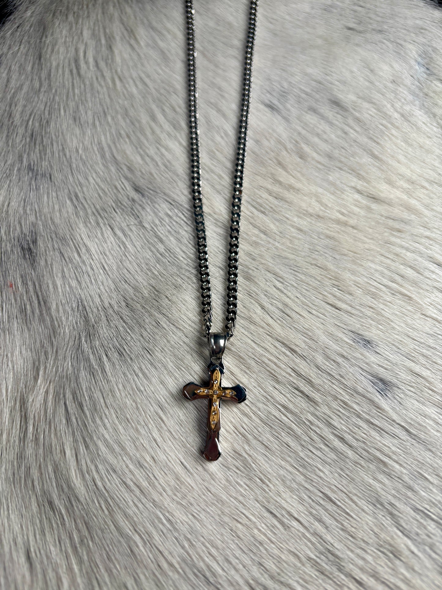 Silver & gold cross pendant necklace