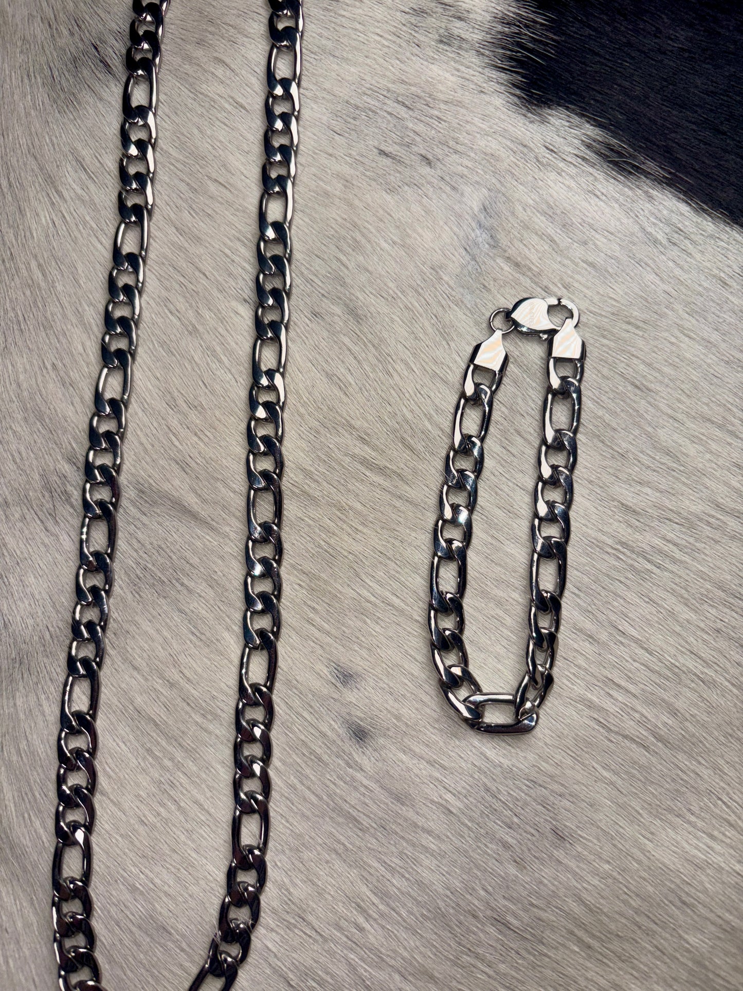 Silver Figaro stainless steel chain & bracelet set