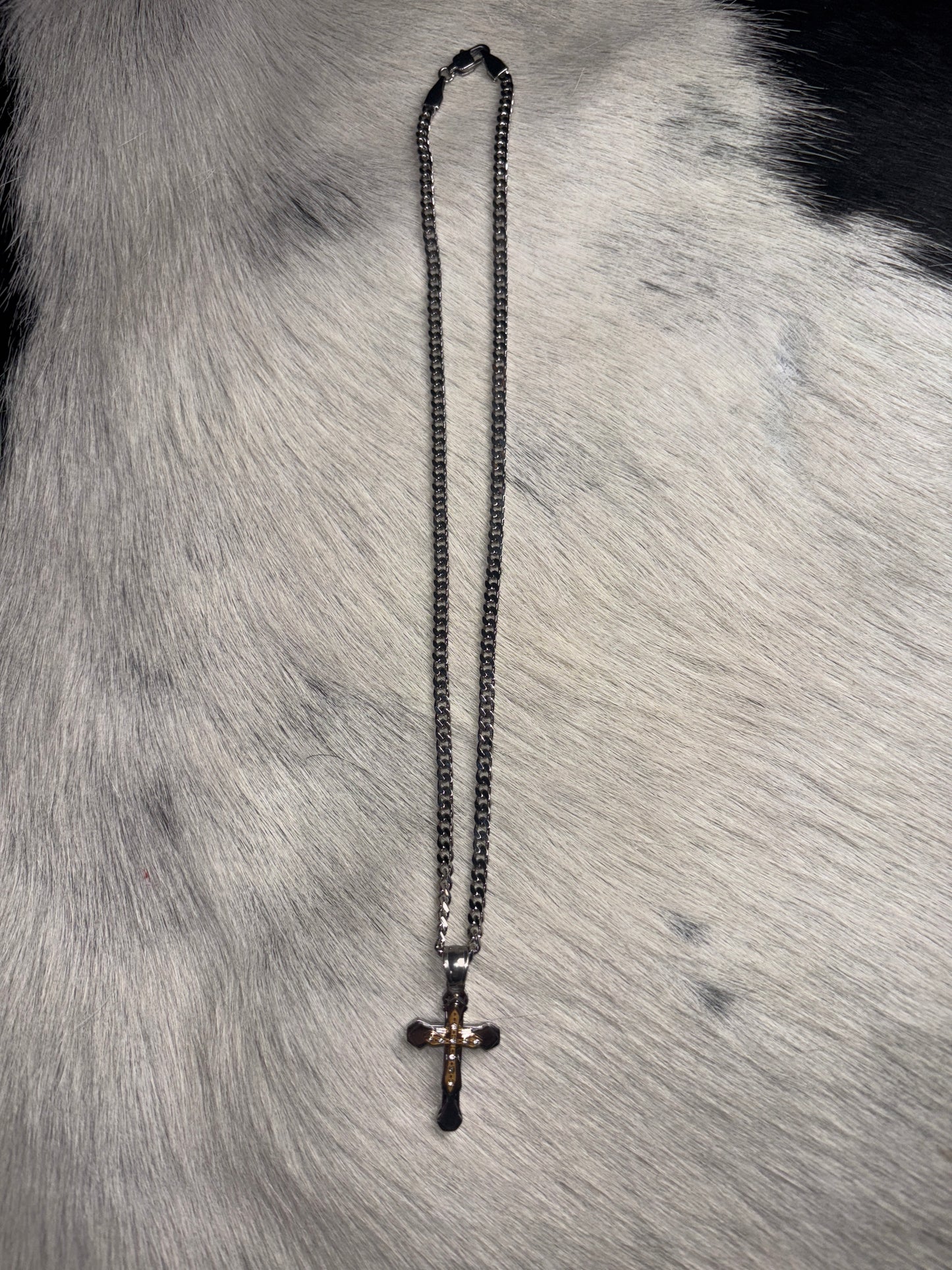 Silver & gold cross pendant necklace