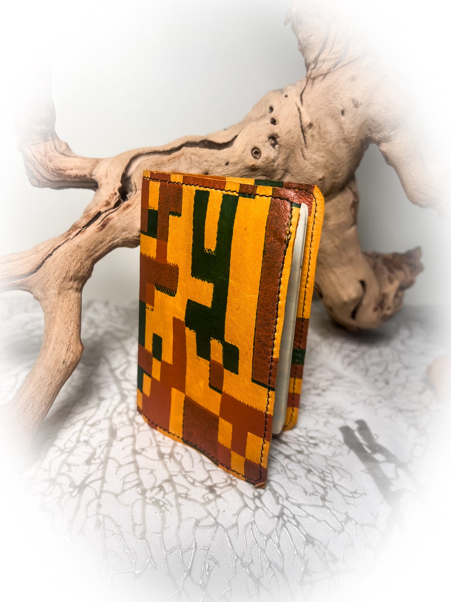 QR CODE Screen-printed design on Yellow Suede Passport Holder