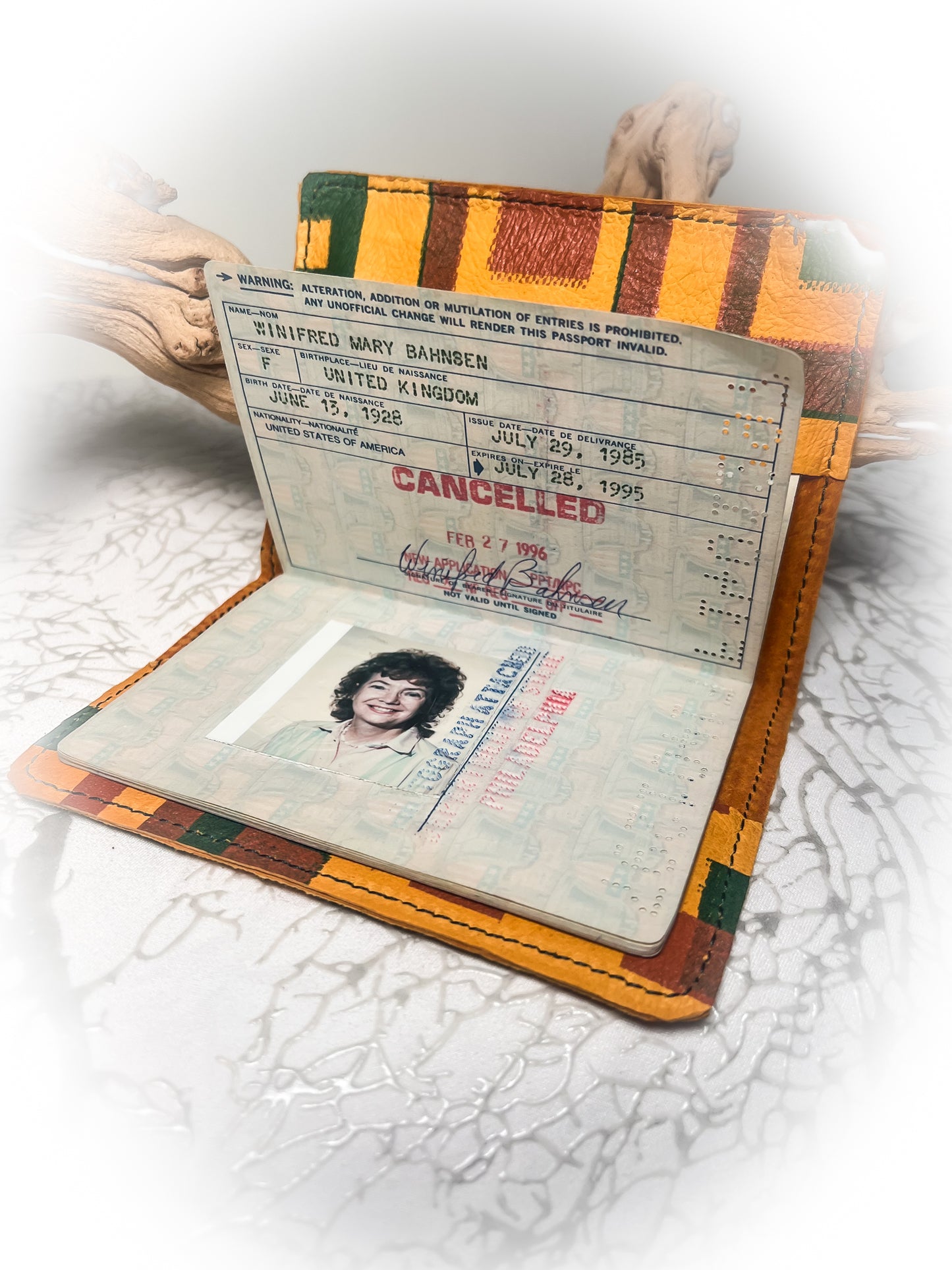 QR CODE Screen-printed design on Yellow Suede Passport Holder