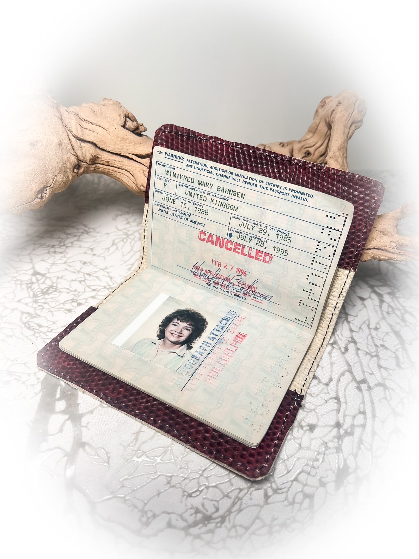 Ox Blood Ring Lizard Belly Embossed Cowhide Leather Passport Holder