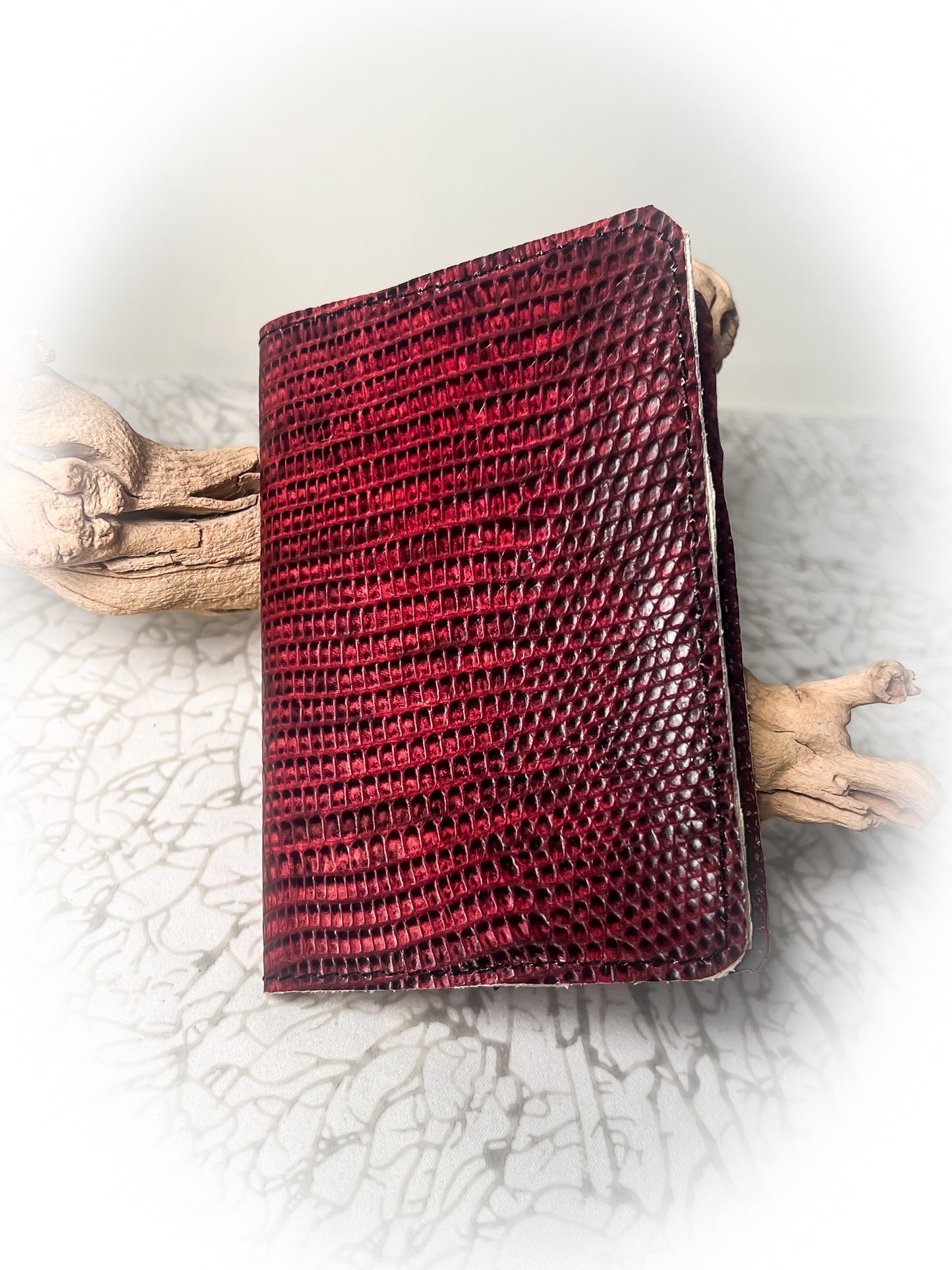Ox Blood Ring Lizard Belly Embossed Cowhide Leather Passport Holder