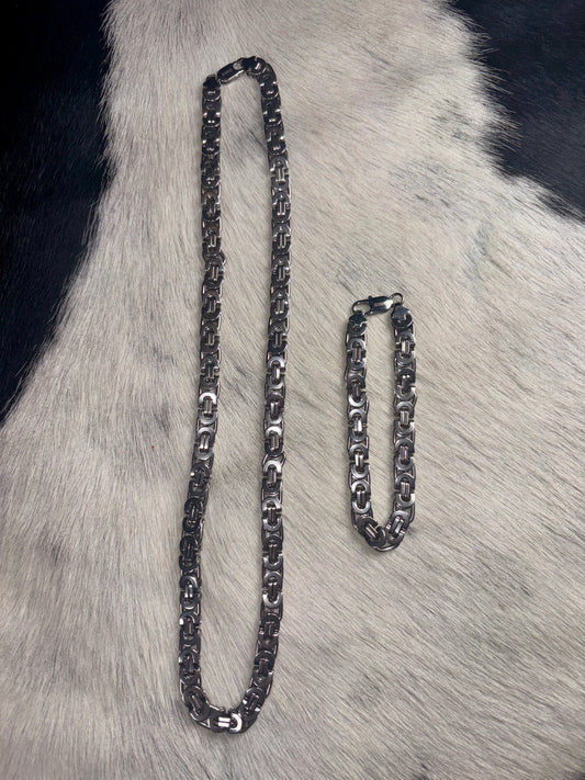 Silver stainless steel chain & bracelet set