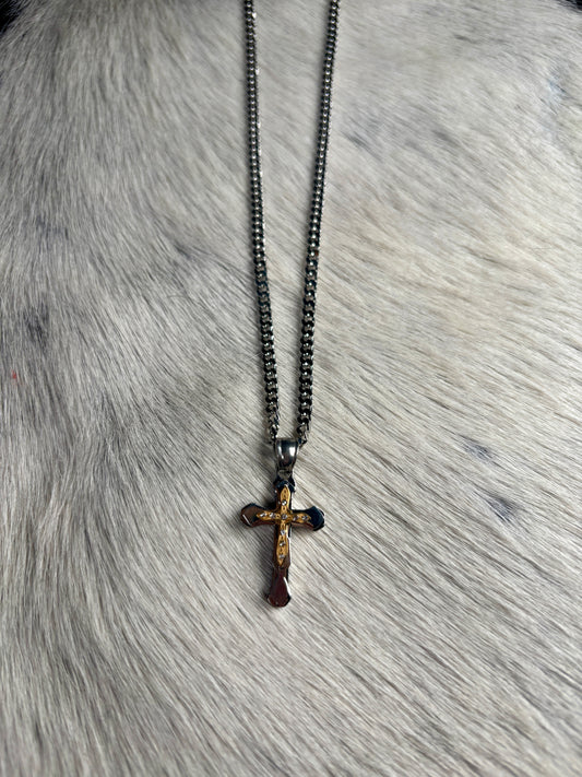 Silver & gold cross pendant necklace