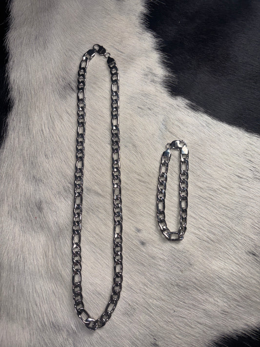 Silver Figaro stainless steel chain & bracelet set