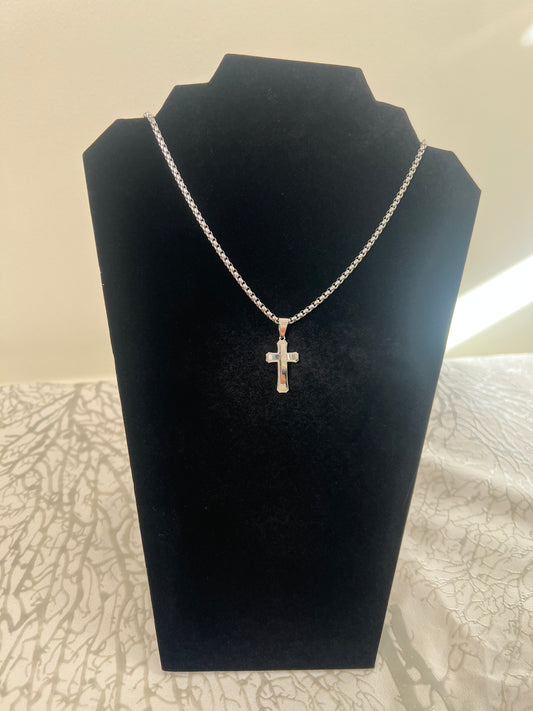 Silver cross pendant and stainless steel chain