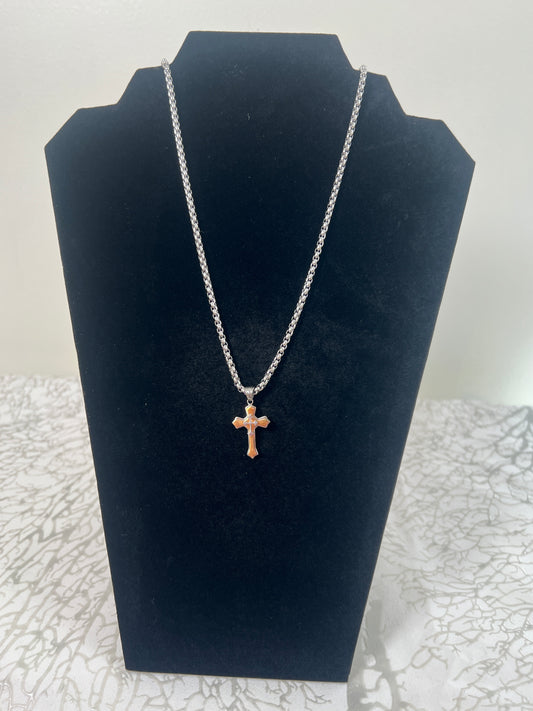 Gold & silver cross pendant and stainless steel chain