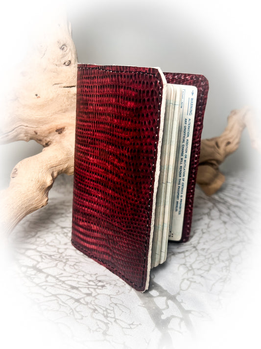 Ox Blood Ring Lizard Belly Embossed Cowhide Leather Passport Holder