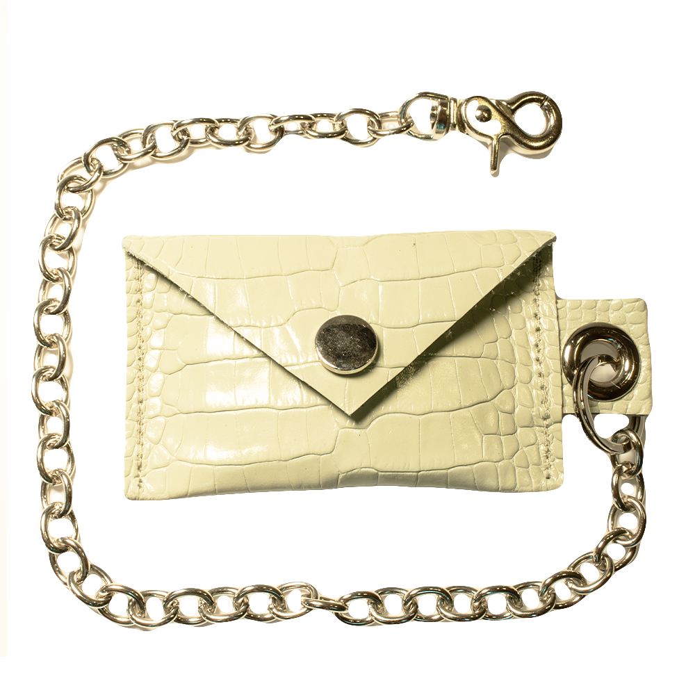 “CHARTIER” Leather Chain Wallet (Light Green Croc-Embossed Leather)