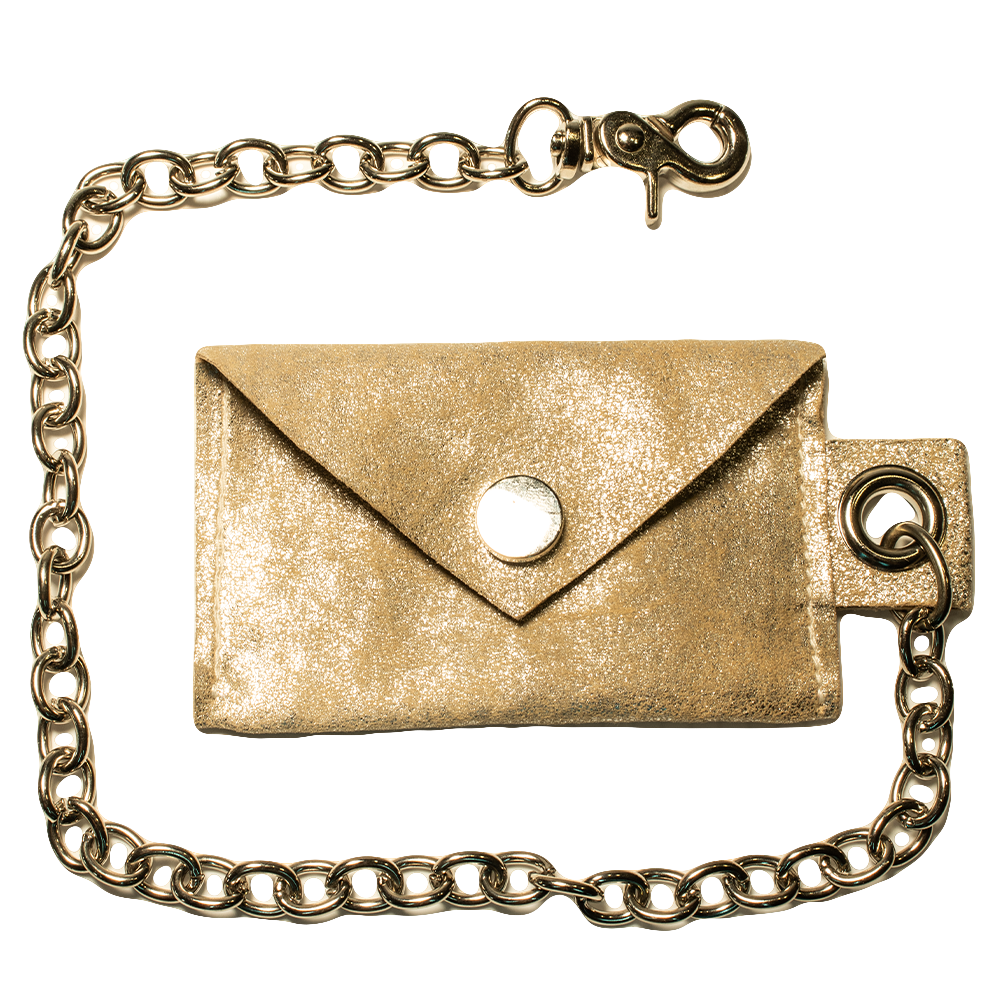 “CHARTIER” Leather Chain Wallet (Shiny Silver x Cream Suede)