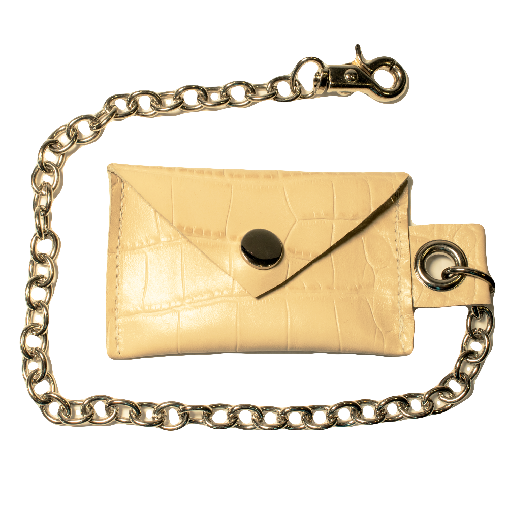 “CHARTIER” Leather Chain Wallet (Cream Embossed Croc Cowhide)