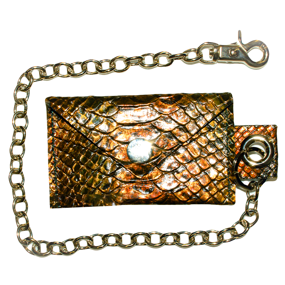 “CHARTIER” Leather Chain Wallet (Metallic Python Embossed Cowhide)